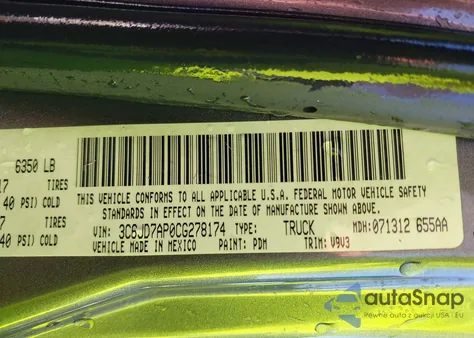 2012 Ram 1500 St z USA, uszkodzony, nr VIN 3C6JD7AP0CG278174